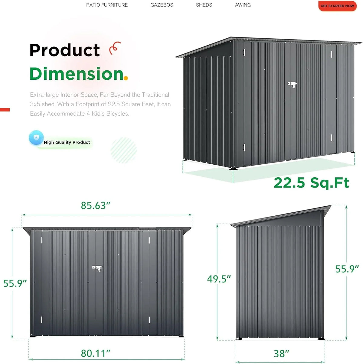 YODOLLA Outdoor Storage Shed, 3 x 7 Ft Bike Sheds & Outdoor Storage, Small Metal Outdoor Storage Cabinet for Garden