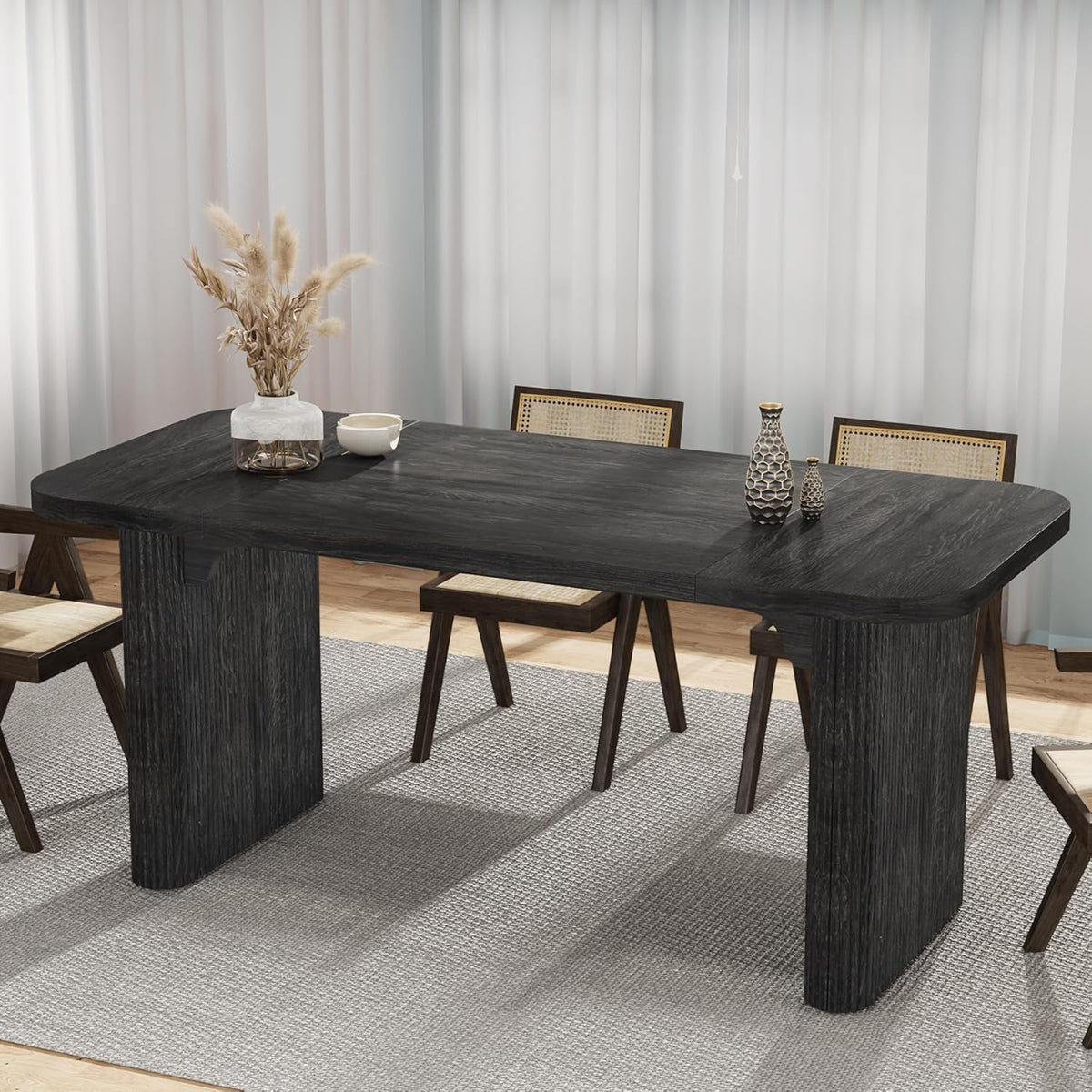 Tribesigns Farmhouse Dining Table for 4-6, Rectangular Wood Kitchen Table with Double Pedestal, 62-Inch Dinner Table for Dining Room, Living Room (Natural)