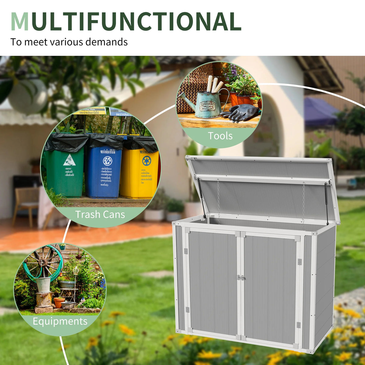 UDPATIO Outdoor Storage Shed 5x3 FT, Resin Garden Shed for Backyard, Patio, Lawn, Grey & White