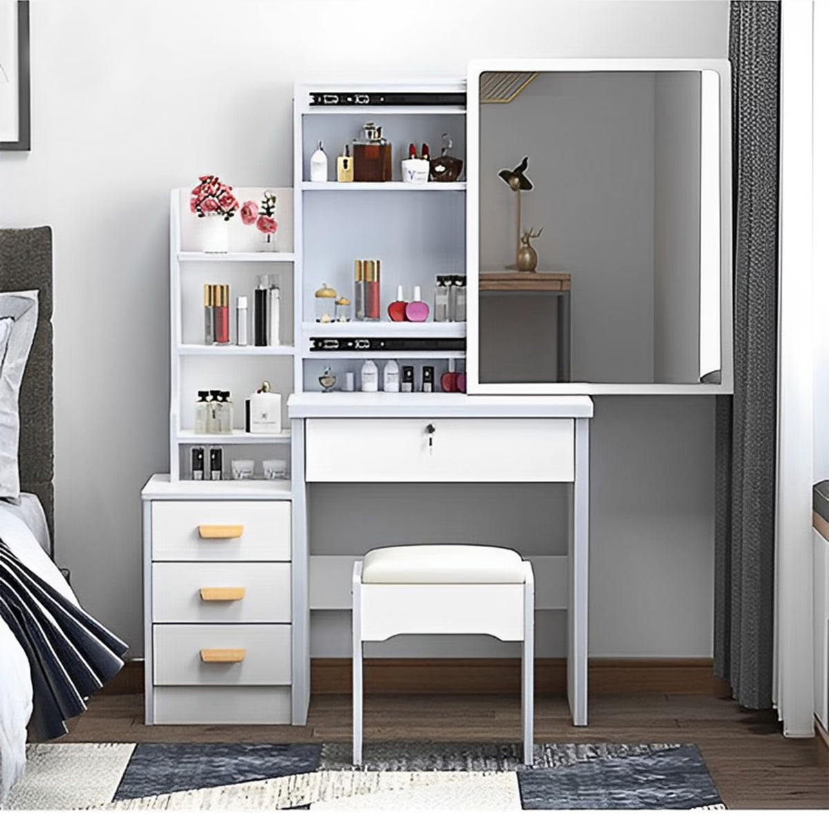 Wohh MDF Makeup Vanity with LED Mirror, Dressing Table and 5 Drawers, White
