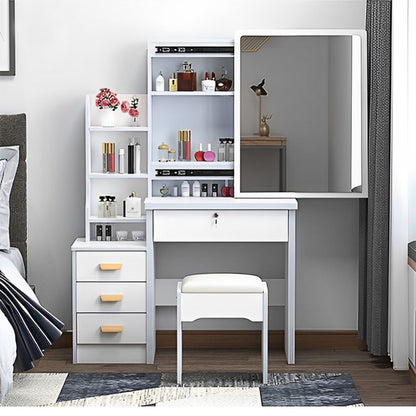 Wohh MDF Makeup Vanity with LED Mirror, Dressing Table and 5 Drawers, White
