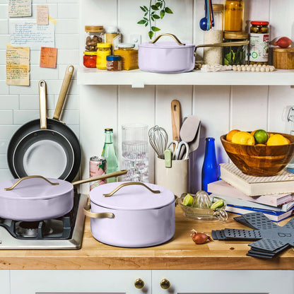 Beautiful 12pc Ceramic Non-Stick Cookware Set with Strainer Lids, White Icing by Drew Barrymore