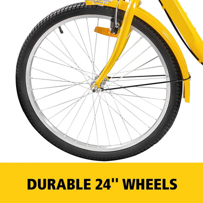 VEVOR 24"Adult Tricycle 7-Speed Three Wheel Bike Cruise Bike ,Seat Adjustable Trike with Bell, Brake System and Basket Cruiser Bicycles Size for Shopping