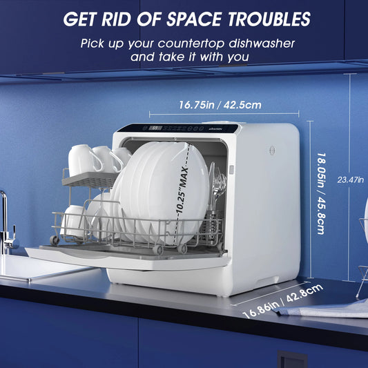 AIRMSEN Portable Countertop Dishwasher with 5-Liter Built-in Water Tank and Air-Dry Function, 5 Washing Programs, AE-TDQR03