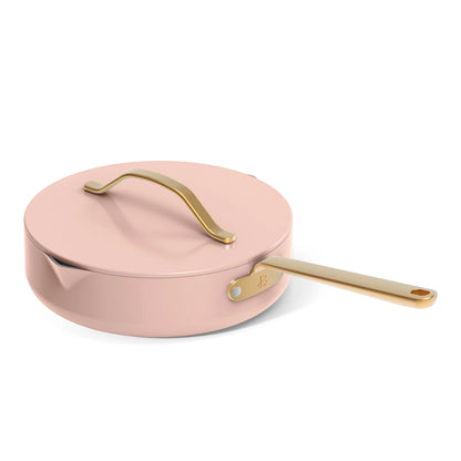 Beautiful 12pc Ceramic Non-Stick Cookware Set with Strainer Lids, White Icing by Drew Barrymore
