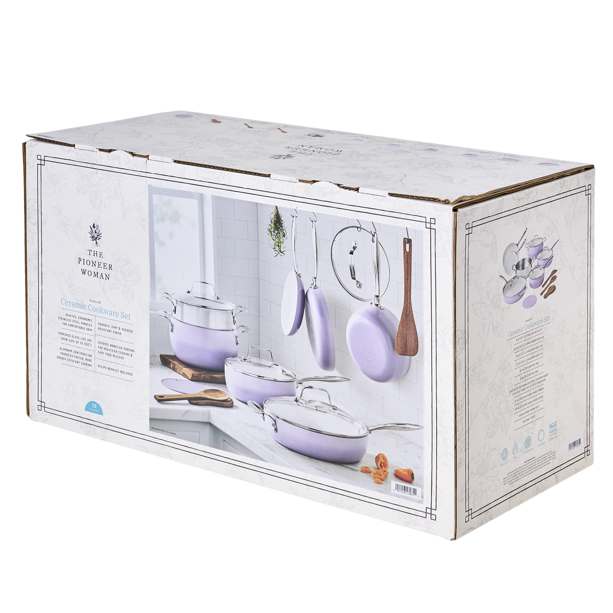 The Pioneer Woman Harlow 15-Piece Cookware Set, Ceramic Non-Stick Pots and Pans Set, Taupe