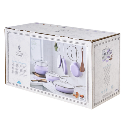 The Pioneer Woman Harlow 15-Piece Cookware Set, Ceramic Non-Stick Pots and Pans Set, Taupe