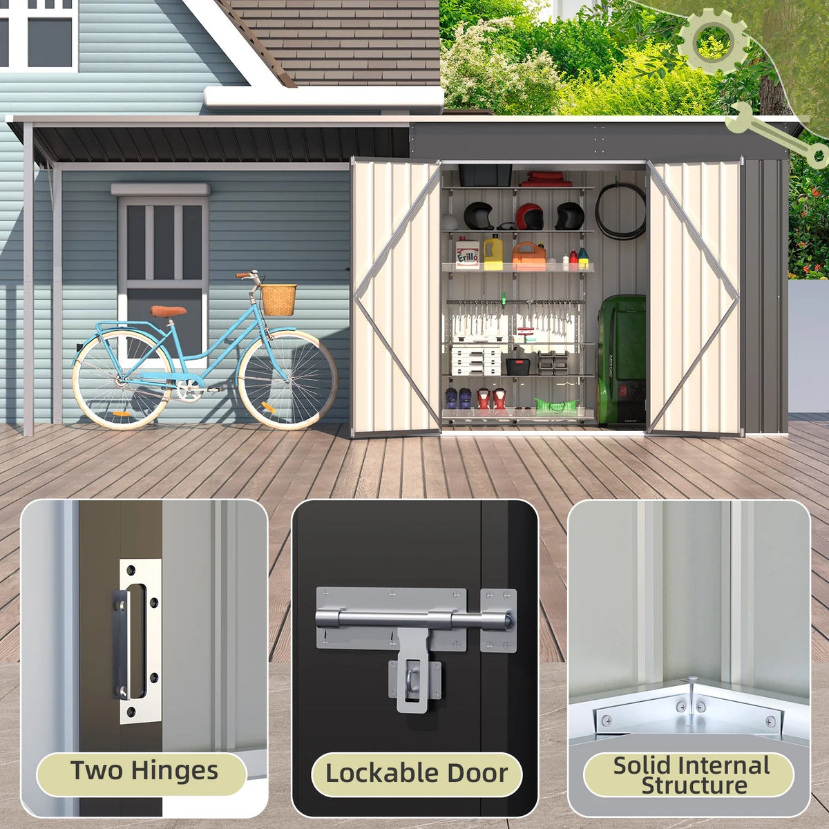 YODOLLA Outdoor Open-Sided Storage Shed, 3x5 Sheds & Outdoor Storage with 15 Sq. Ft Covered, 5x3 Small 2-in-1 Tool Shed with Attached Hardtop Metal Pergola Gazebo