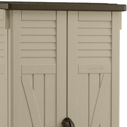 Suncast 22 Cubic Feet All-Weather Vertical Tall Outdoor Storage Shed, Brown