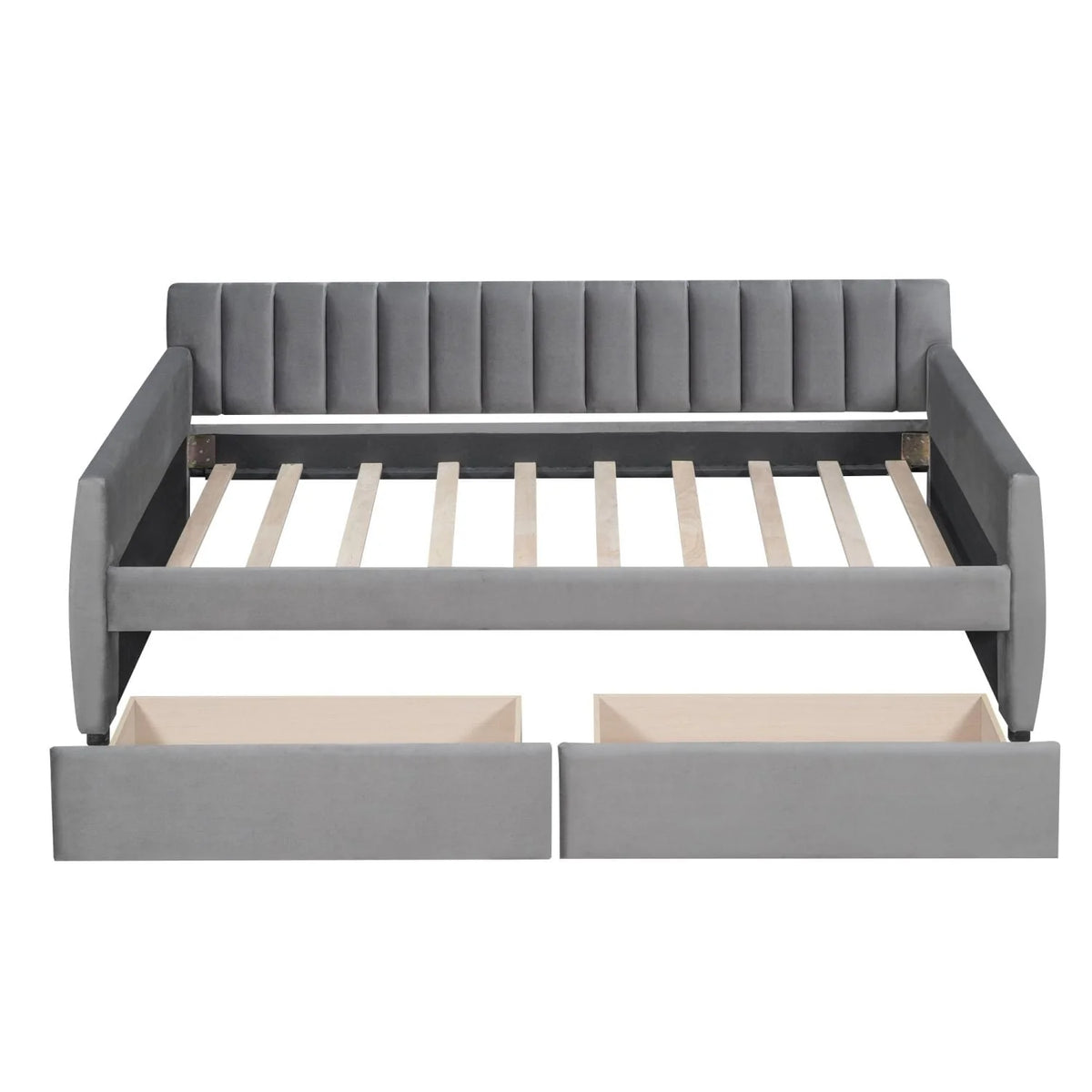 Twin Size Daybed with 2 Storage Drawers, Tufted Upholstered Sofa Bed Frame with and Wood Slat Support, Perfect for Bedroom, Gray