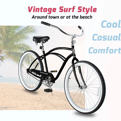 Tracer BORA Beach Cruiser Bike for Adult, 26 Inch Wheels, Featuring Steel Step Over or Step Through Hi Ten Steel Frame, 1 Speed with Coaster Brake, Hybrid Bike, Black Color