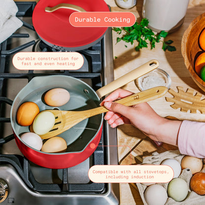 Beautiful 12pc Ceramic Non-Stick Cookware Set with Strainer Lids, White Icing by Drew Barrymore