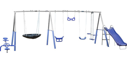 XDP Recreation Fun All-Mighty Metal Swing Set with Super Disc Swing. Stand R Swing. Glider. &amp; Slide