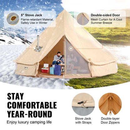 12-Person Waterproof Glamping Bell Tent with Stove Jack, Breathable Large Yurt Tent for Family Camping, 23'x23', Detachable Side Wall