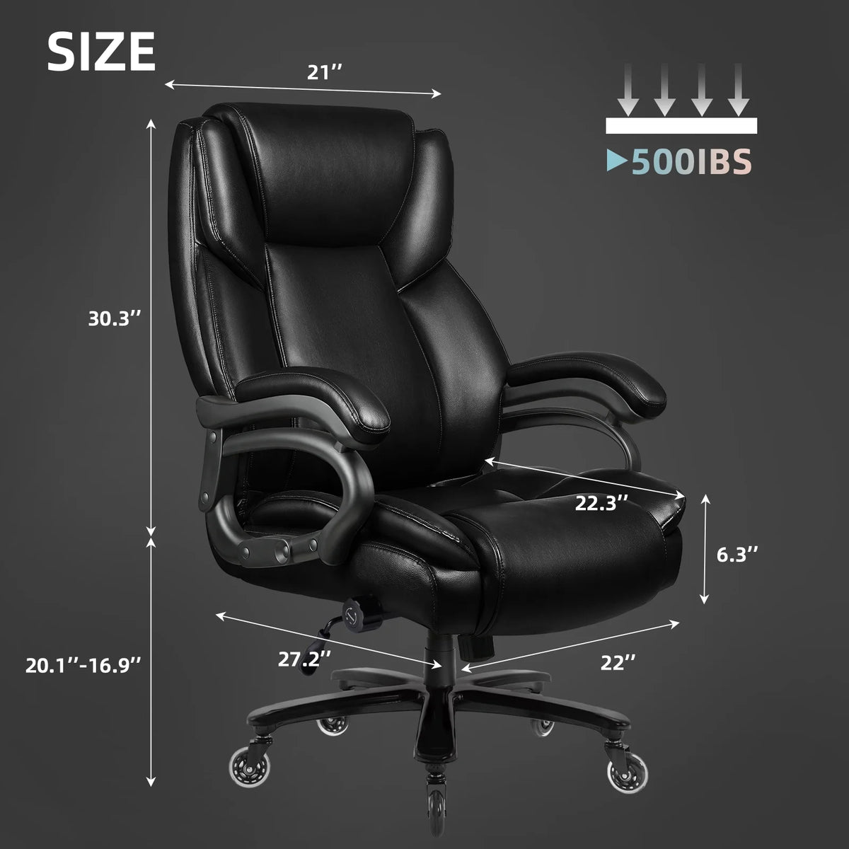 Waleaf Heavy Duty Big and Tall Office Chair 500lbs with Adjustable Lumbar Support,High Back Office Chair for Adults