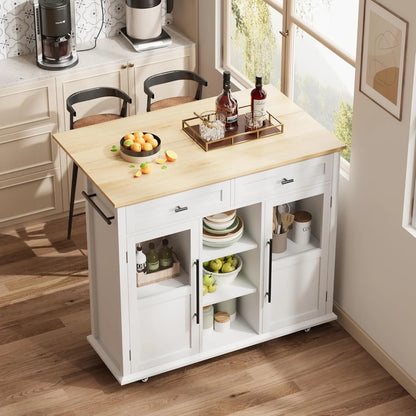 WALYWIK Foldable Kitchen Island Cart with Wheels, 2 Glass Doors, Spice Rack & Towel Holder �C Compact Mobile Storage Cart for Small Kitchens, Dining Rooms, Camping & RVs - Grey