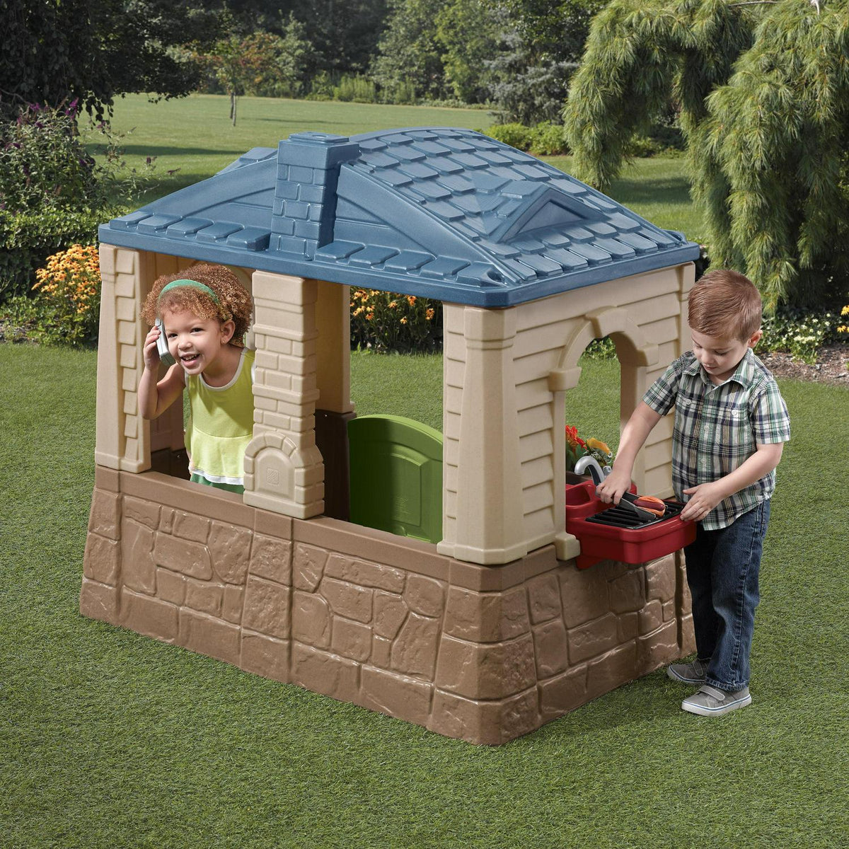Step2 Happy Home Cottage &amp; Grill Brown Playhouse Plastic Kids Outdoor Toys