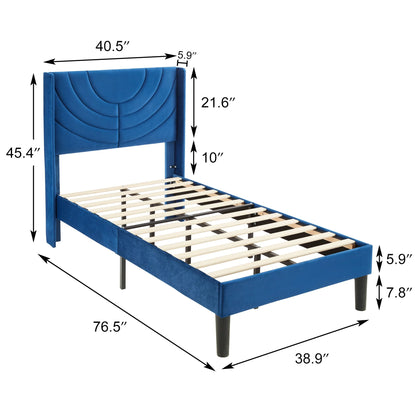 VECELO Set of 2 Twin Bed Frames, Modern Upholstered Platform Bed Frame with Tufted Headboard, No Box Spring Needed, Dark Green