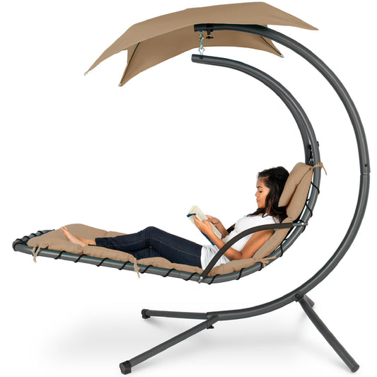 Best Choice Products Hanging Curved Chaise Lounge Chair Swing for Backyard, Patio w/ Pillow, Shade, Stand - Teal