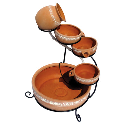 KoolScapes Outdoor Solar-Powered 5-Tier Cascading Water Fountain- Finish, Brown