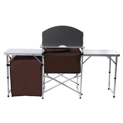 Camping Table with Storage Organizer and Windscreen Portable Outdoor Cooking Table Foldable Camp Table Camping Kitchen Station with 2 Side Tables for BBQ Grill Picnics