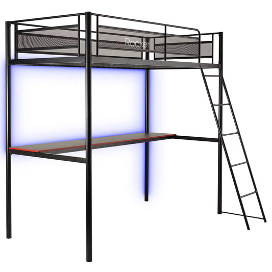 X Rocker HQ Gaming Bunk Bed with LED Lighting, Black, Twin
