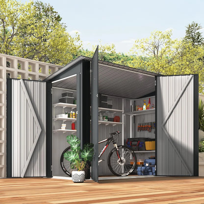 YODOLLA Outdoor Storage Shed, 3 x 7 Ft Bike Sheds & Outdoor Storage, Small Metal Outdoor Storage Cabinet for Garden