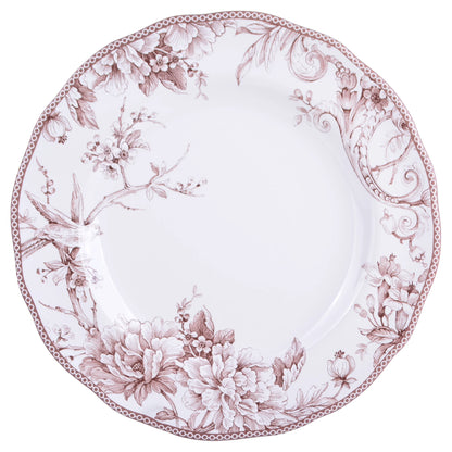 222 Fifth Adelaide Brown on White Porcelain 12 Piece Dinnerware Set, Plates & Bowls, Service for 4