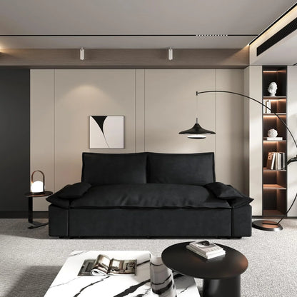 Tabaray 63.8" Futon Sofa Bed Queen Size, Pull Out Bed, 3-in-1 Convertible Sleeper Sofa with Side Pocket, Modern Plush Velvet Futon Couch for Living Room, Small Space, Apartment, Bedroom, Black