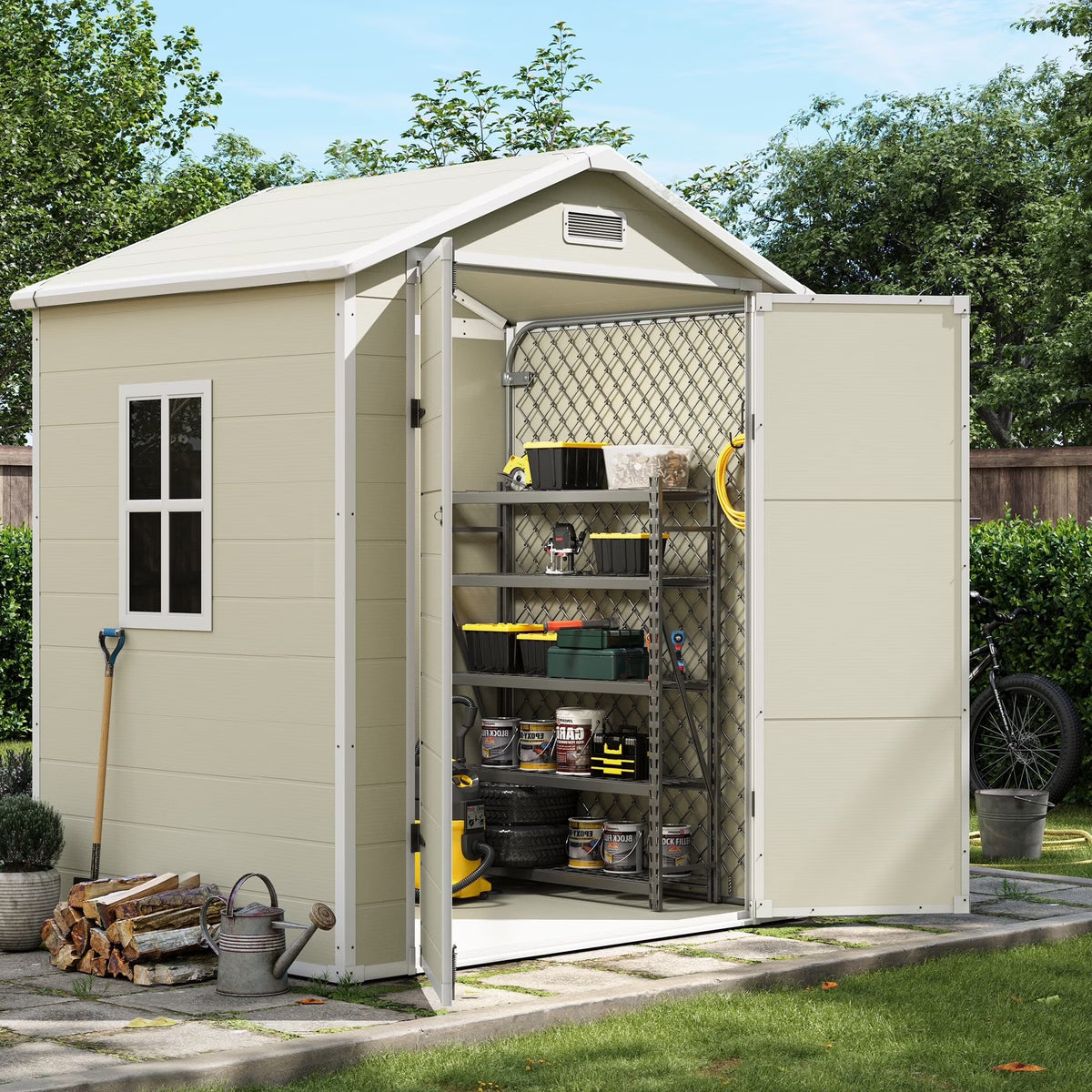 UDPATIO Outdoor Storage Shed 5x3 FT, Resin Garden Shed for Backyard, Patio, Lawn, Grey & White