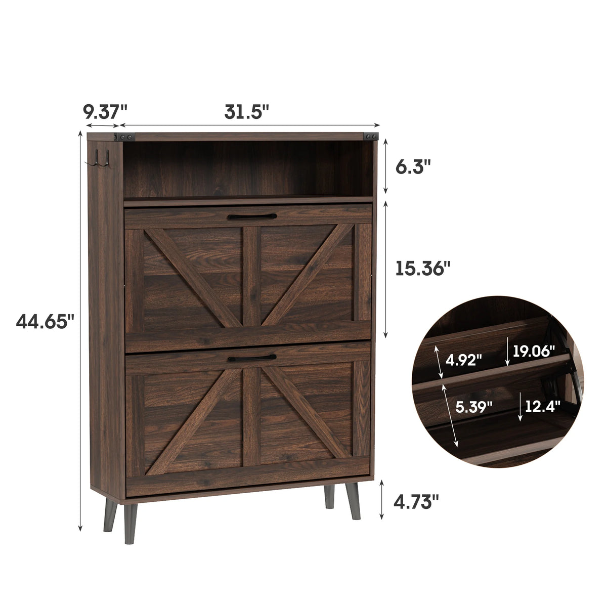 Veanerwood Shoe Cabinet with 2 Flip Drawers Farmhouse Shoe Storage Cabinet Organizer for Entryway, Gray