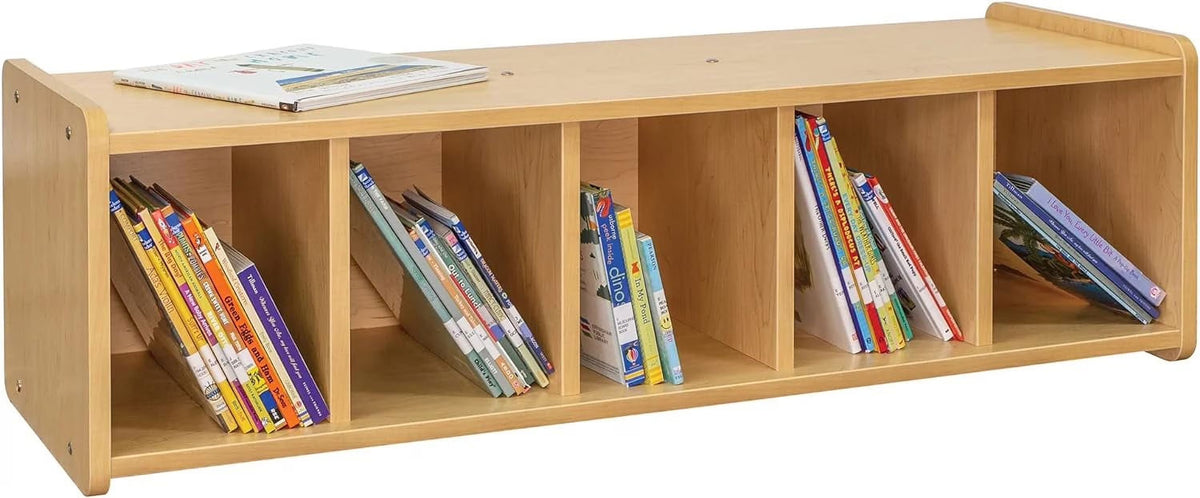 Tot Mate Children's Book Bench Cubby Storage for Classroom, 46" Wide, 5 Cubbies, Wooden, Maple, RTA