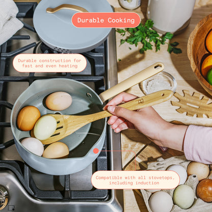Beautiful 12pc Ceramic Non-Stick Cookware Set with Strainer Lids, White Icing by Drew Barrymore