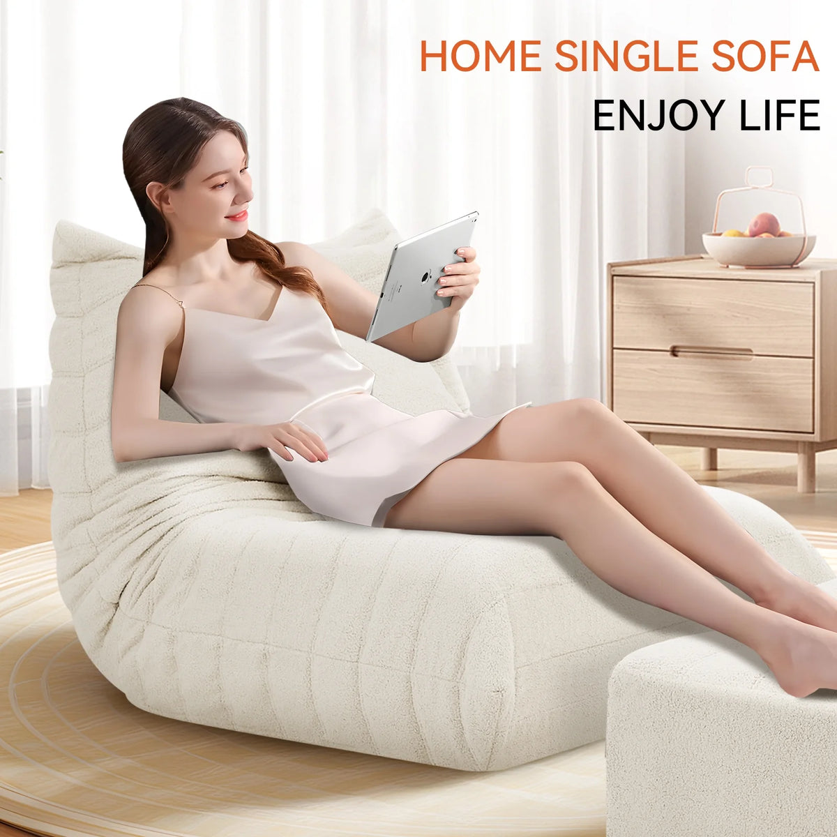 VFD Bean Bag Chairs for Adults, Beanbag Chair with Ottoman Lounge Sofa Memory Foam Comfy Reading Chair for Bedroom & Living Room, Lazy Floor Sofa Couch