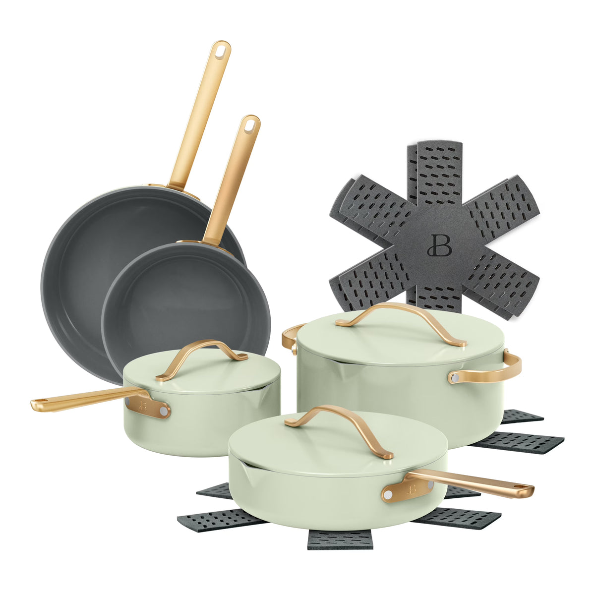 Beautiful 12pc Ceramic Non-Stick Cookware Set with Strainer Lids, White Icing by Drew Barrymore