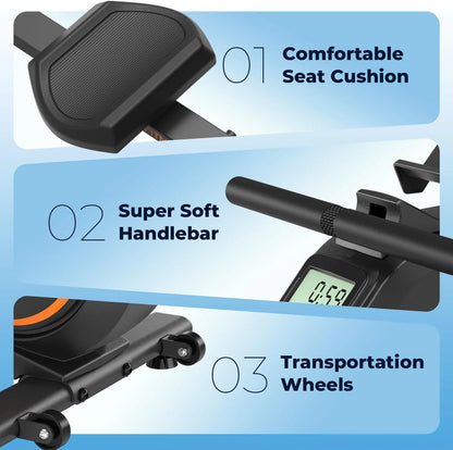 YOSUDA Magnetic Rowing Machine 350 LB Weight Capacity - Foldable Rower for Home Use with Bluetooth, App Supported, Tablet Holder and Comfortable Seat Cushion