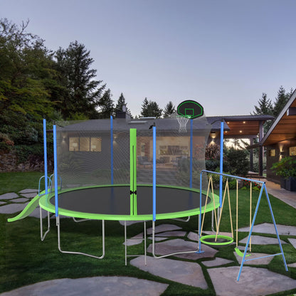 12FT Trampoline with Slide and Swings, Large Outdoor Backyard Trampoline with Basketball Hoop and Ladder for Kids and Adults