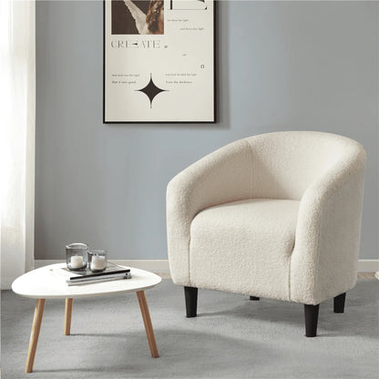 Yaheetech Upholstered Club Chair Accent Barrel Chair, Ivory