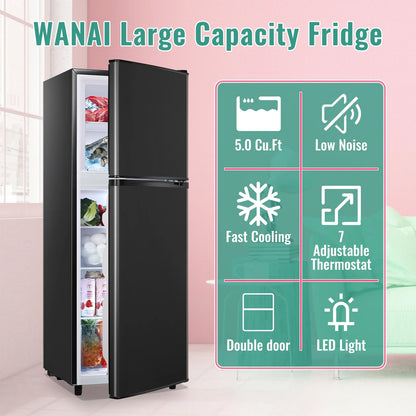 WANAI 5.0 Cu.ft Mini Refrigerator with Freezer 7 Settings Temp Adjustable Large Compact Fridge Silver