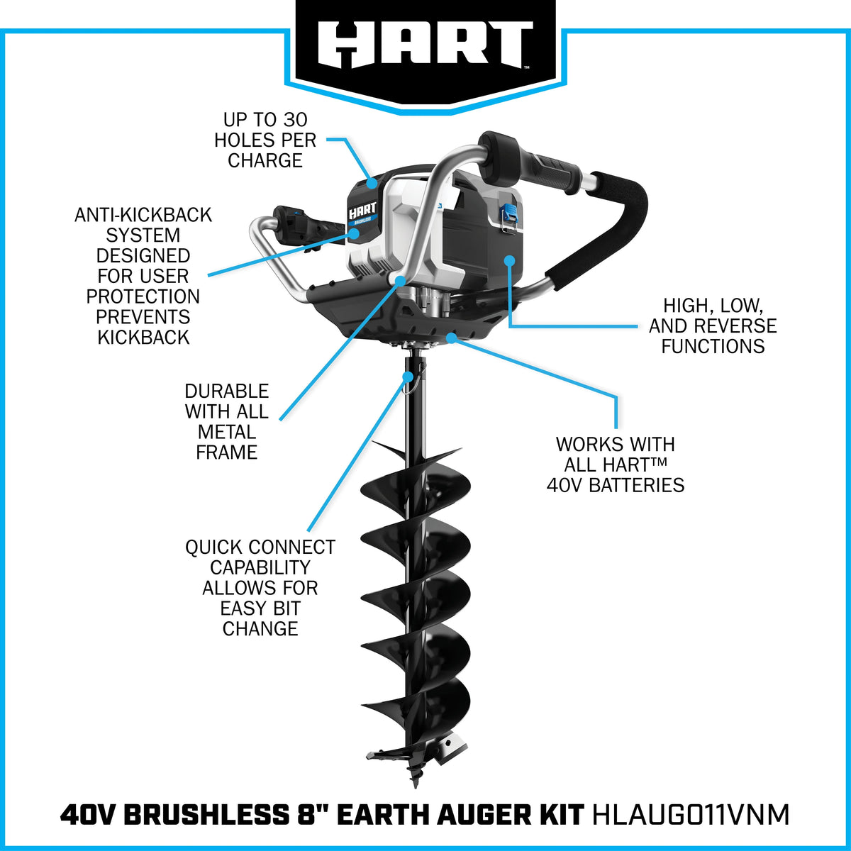 HART 40-Volt Brushless Auger (1) 4.0 Ah Lithium-Ion Battery