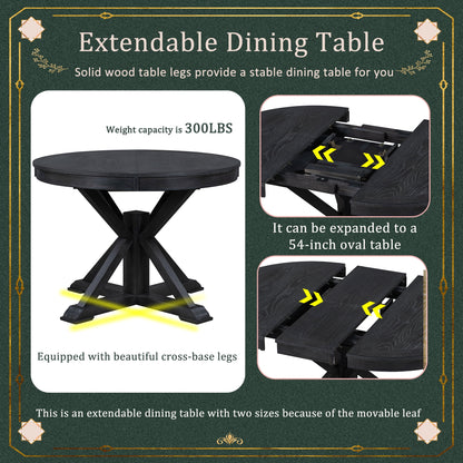Besthome Farmhouse Extendable Round Kitchen Dining Room Table Set with Upholstered Chairs of 4, 5 Piece Round Dining Table Set with Extendable Table, Espresso
