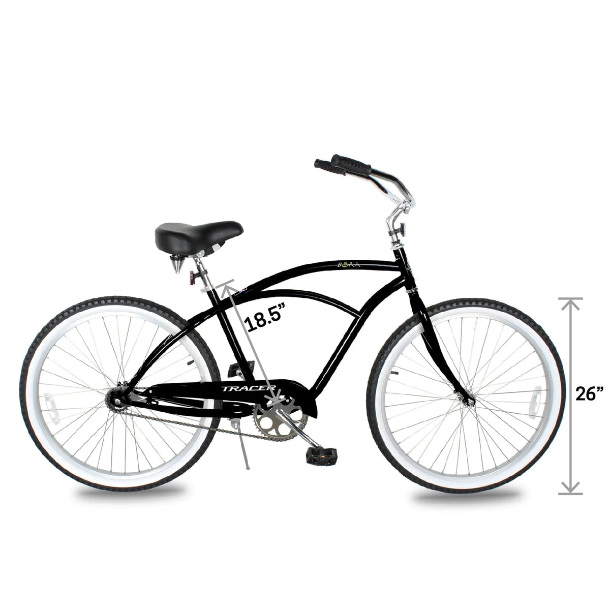 Tracer BORA Beach Cruiser Bike for Adult, 26 Inch Wheels, Featuring Steel Step Over or Step Through Hi Ten Steel Frame, 1 Speed with Coaster Brake, Hybrid Bike, Black Color