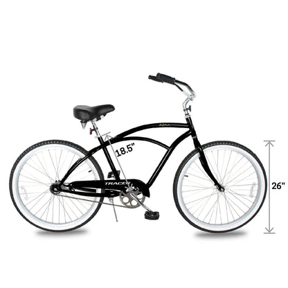 Tracer BORA Beach Cruiser Bike for Adult, 26 Inch Wheels, Featuring Steel Step Over or Step Through Hi Ten Steel Frame, 1 Speed with Coaster Brake, Hybrid Bike, Black Color