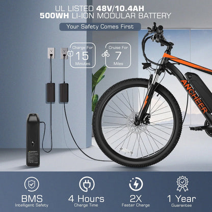 Vibespark Electric Bike, Electric Bike for Adults 26" EBike 500W Adult Electric Bicycle, 19.8MPH Electric Mountain Bike, 48V 7.8Ah Battery, Lockable Suspension Fork, Shimano 21 Speed, LCD Display