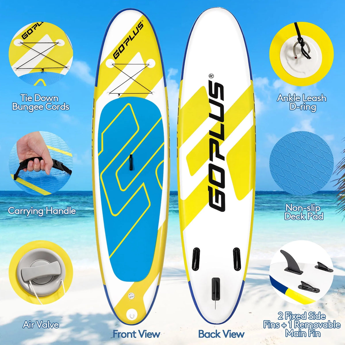 Goplus 11ft Inflatable Stand Up Paddle Board 6'' Thick W/Leash  Backpack Aluminum Paddle Yellow