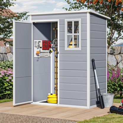 Uforic Resin Outdoor Storage Shed, 5x3 FT with Floor All-Weather Resin Storage Shed with Lockable Door & Window, Waterproof