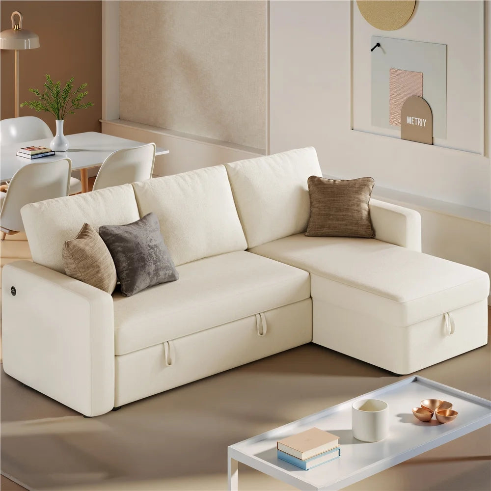 Alden Design Reversible Sectional Sofa with USB & Type-C Ports for Livingroom, Light Gray