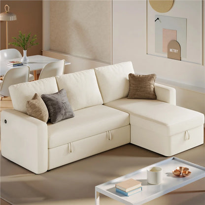 Alden Design Reversible Sectional Sofa with USB & Type-C Ports for Livingroom, Light Gray