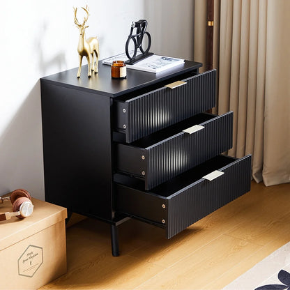 YOCWO Fluted Nightstand for Bedroom Set of 2 , Wood Bedside Table Set of 2 with Drawers, Black