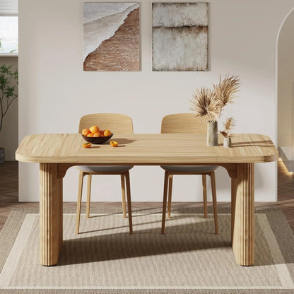 Tribesigns Farmhouse Dining Table for 4-6, Rectangular Wood Kitchen Table with Double Pedestal, 62-Inch Dinner Table for Dining Room, Living Room (Natural)
